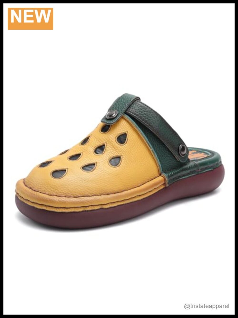 Leather Slip On Mule Flat Anti-Slip Rubber Sole Comfortable Walking Shoes